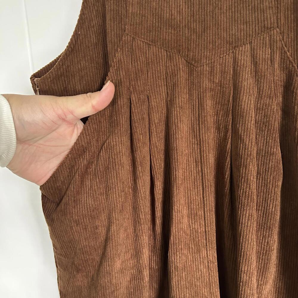 Zesica Brown Bib Long Corduroy Overalls Wide Leg Overalls Women's Medium - Picture 2 of 7